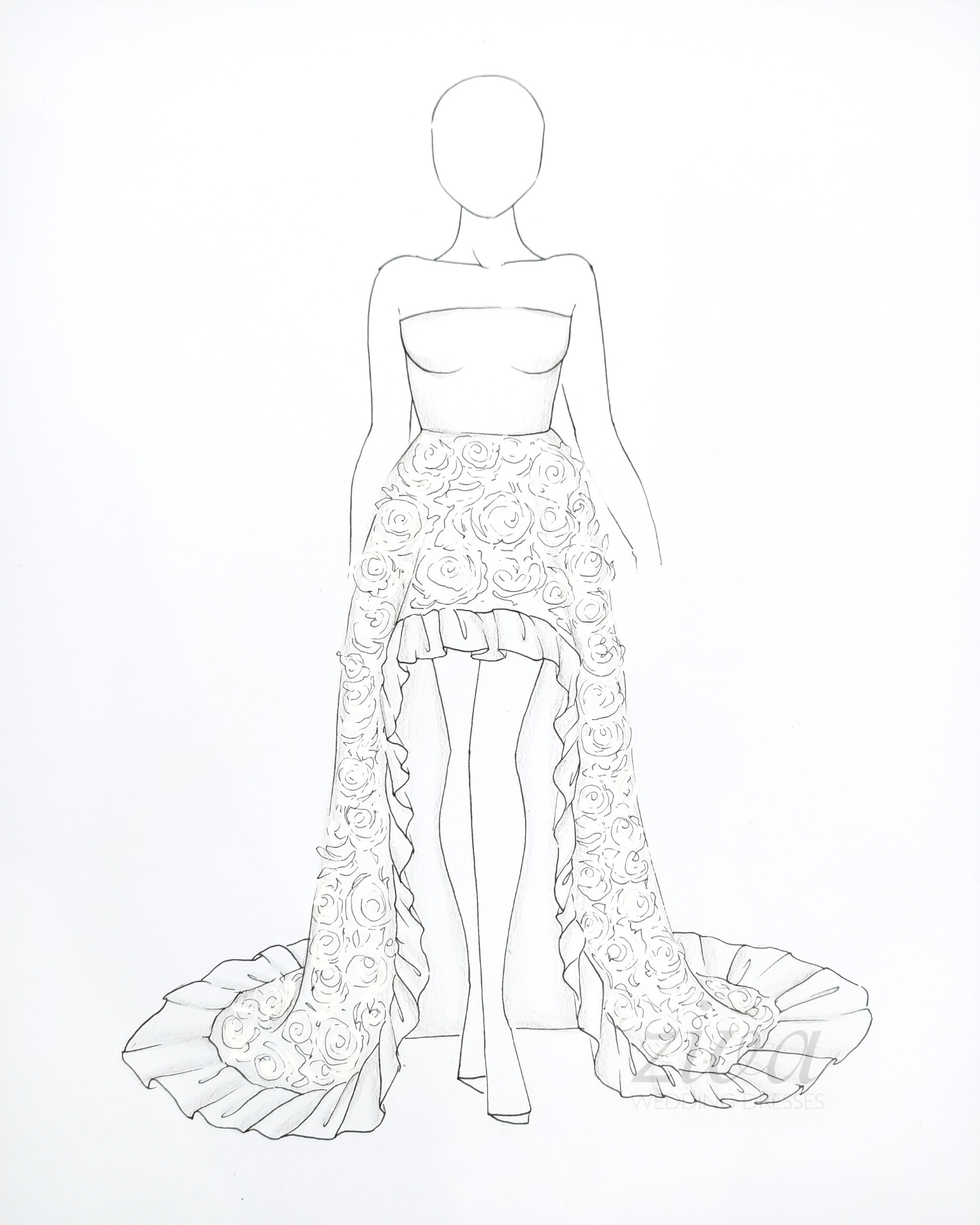 Ziva wedding dress sketch