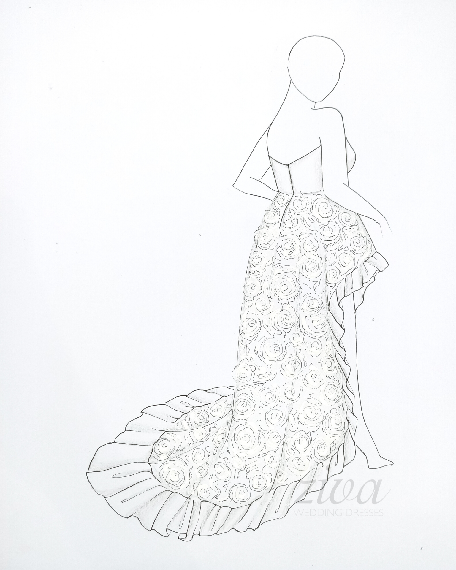 Ziva wedding dress sketch