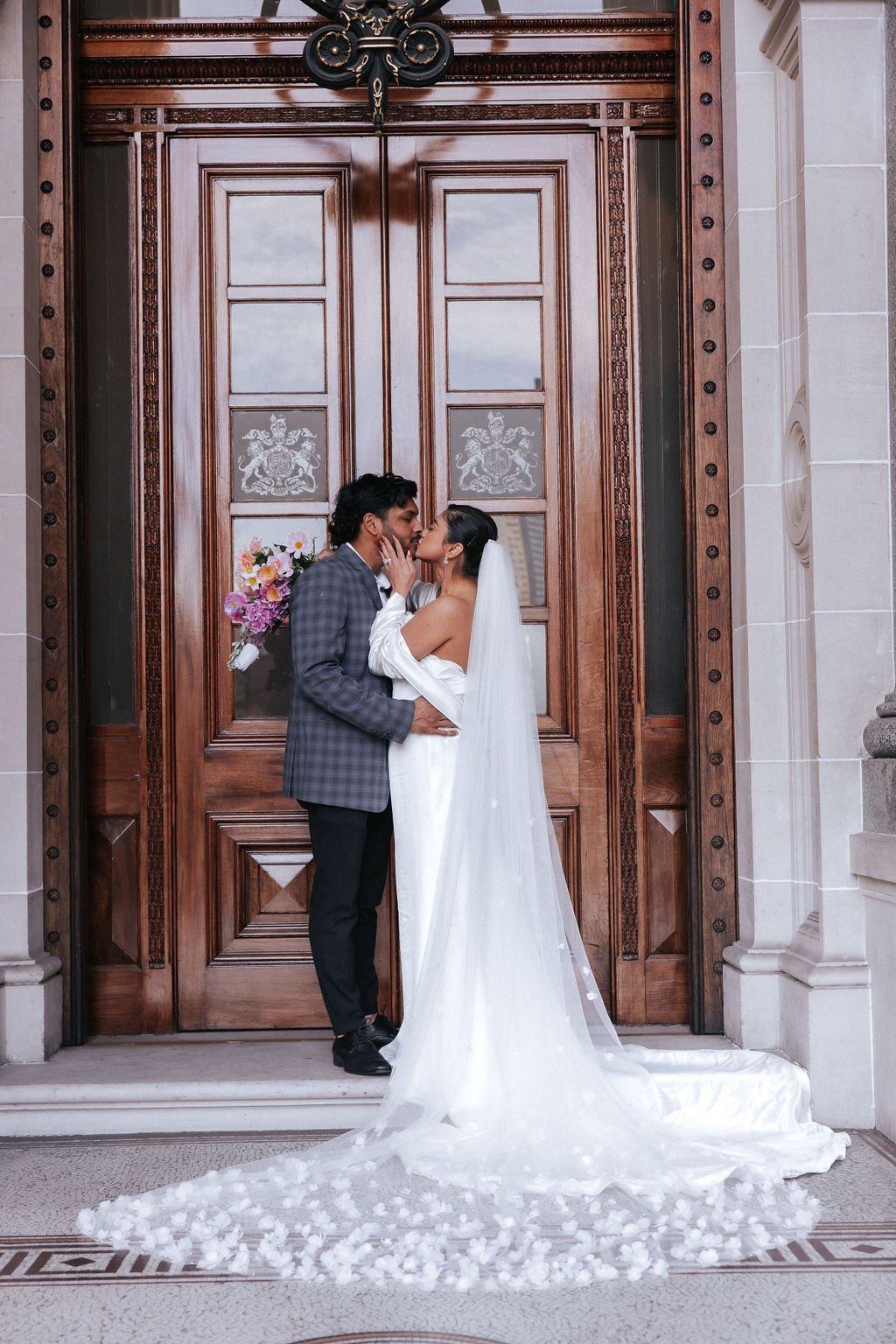 Off-Shoulder Long Sleeve Soft Satin Wedding Dress - Image 4