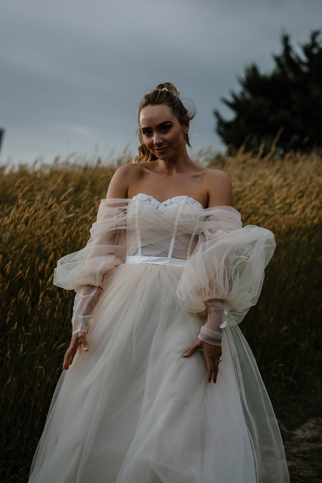 Peach Tulle Boho Wedding Dress - Image 8