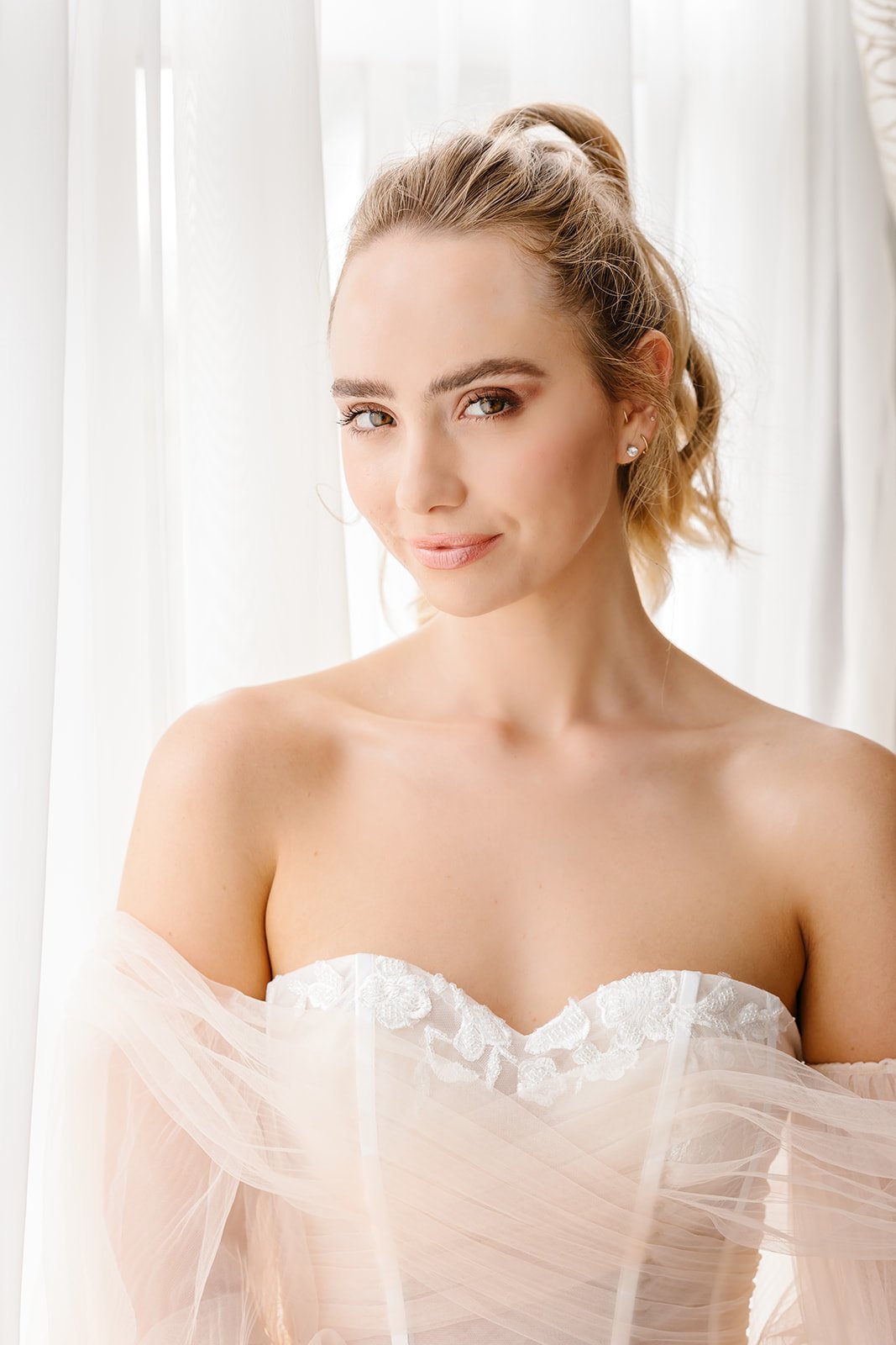 Peach Tulle Boho Wedding Dress - Image 6