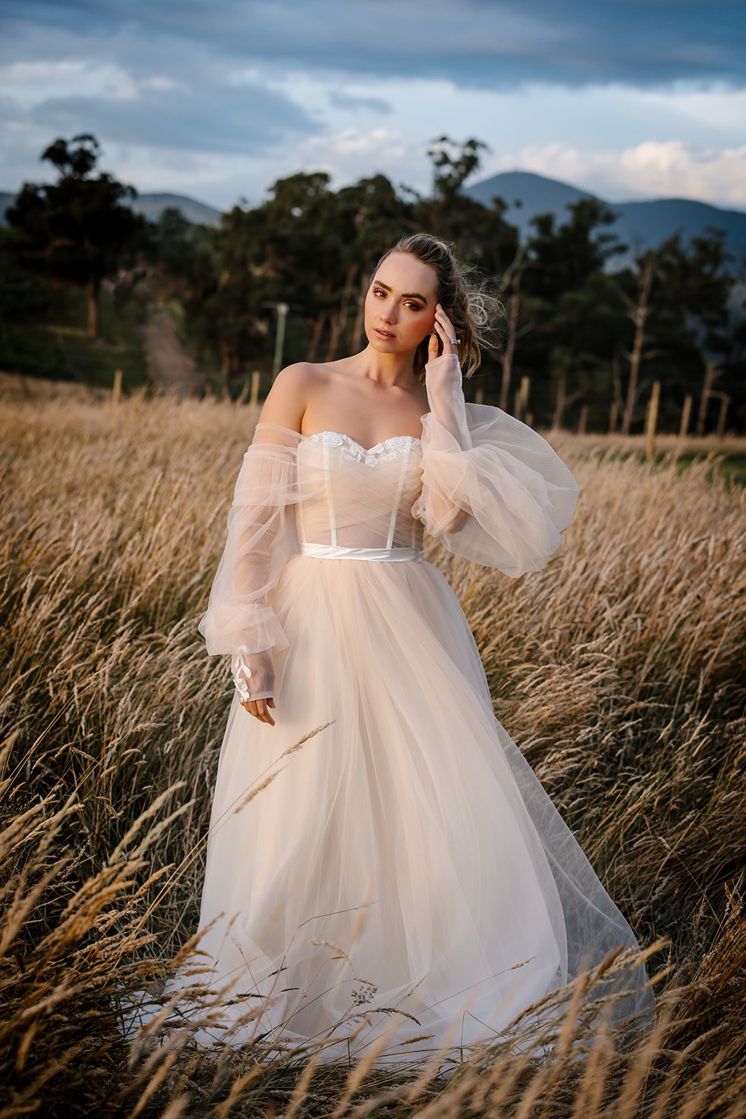 Peach Tulle Boho Wedding Dress - Image 5
