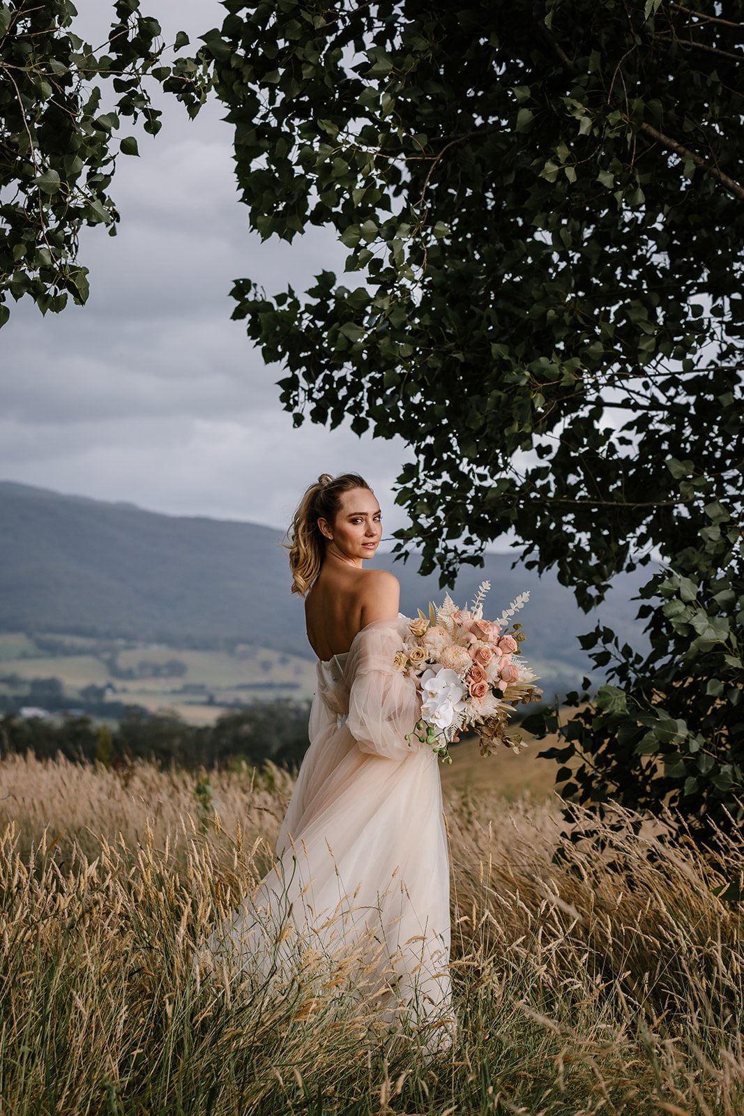 Peach Tulle Boho Wedding Dress - Image 4