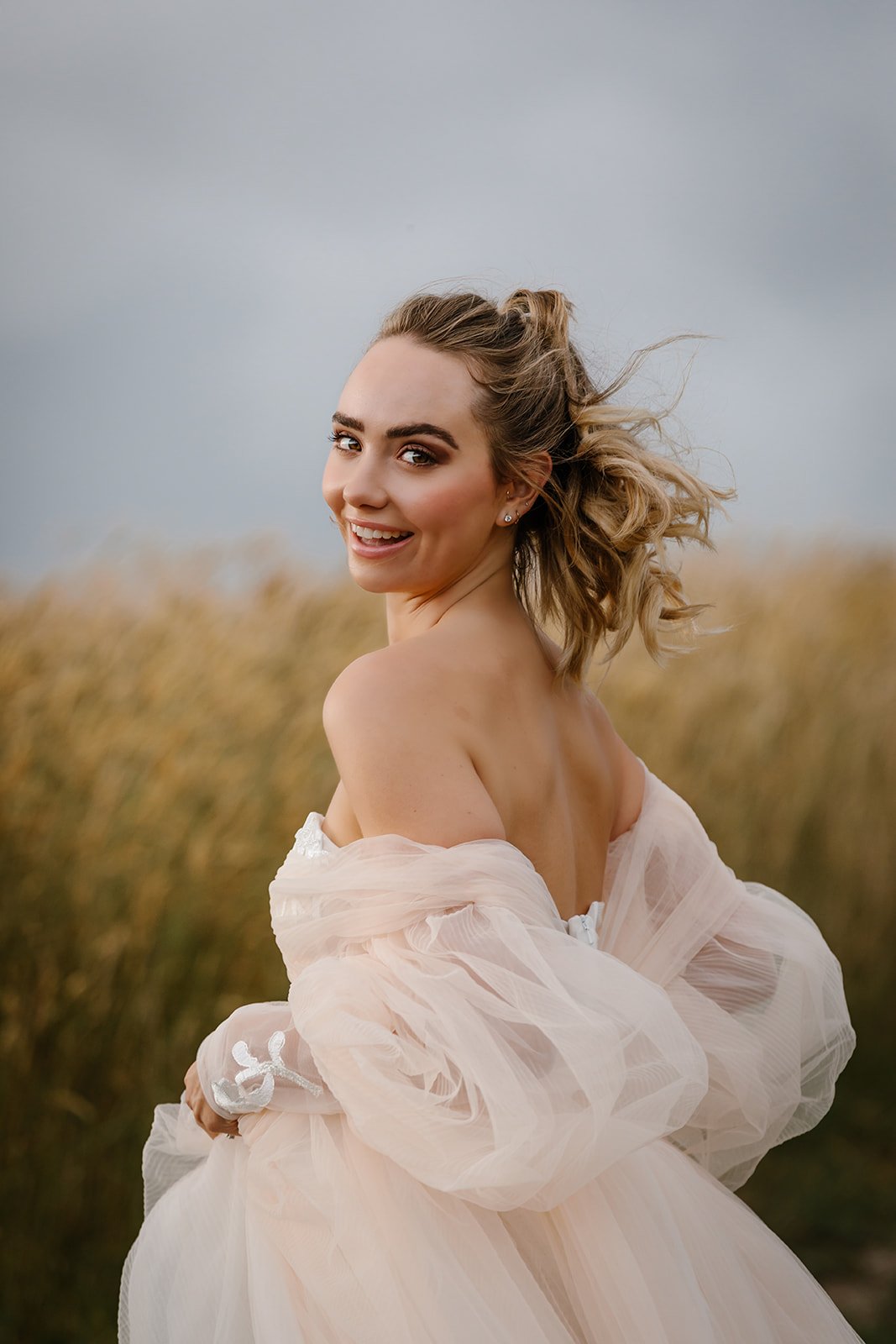 Peach Tulle Boho Wedding Dress - Image 3