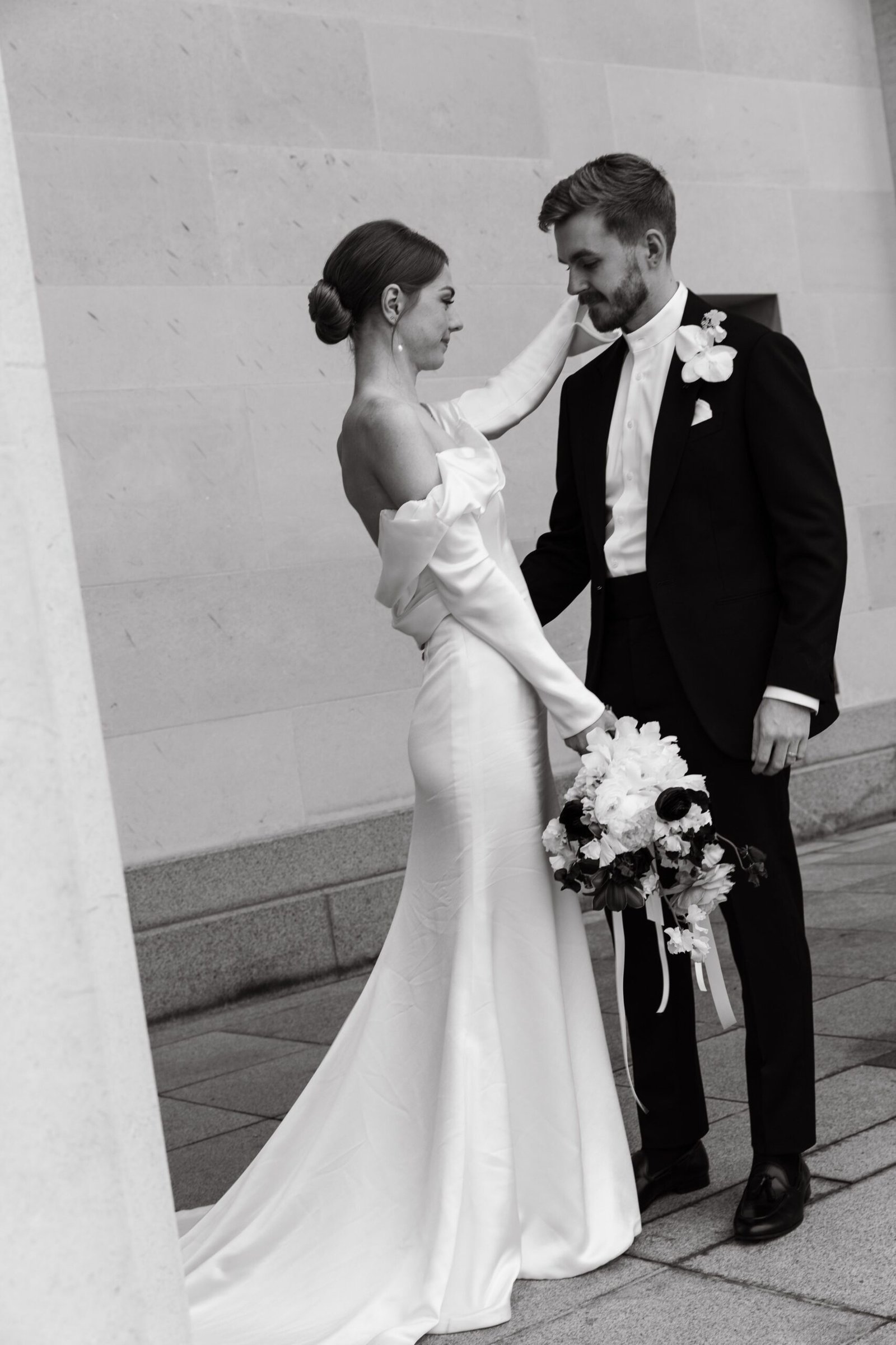 Off-Shoulder Long Sleeve Soft Satin Wedding Dress - Image 11