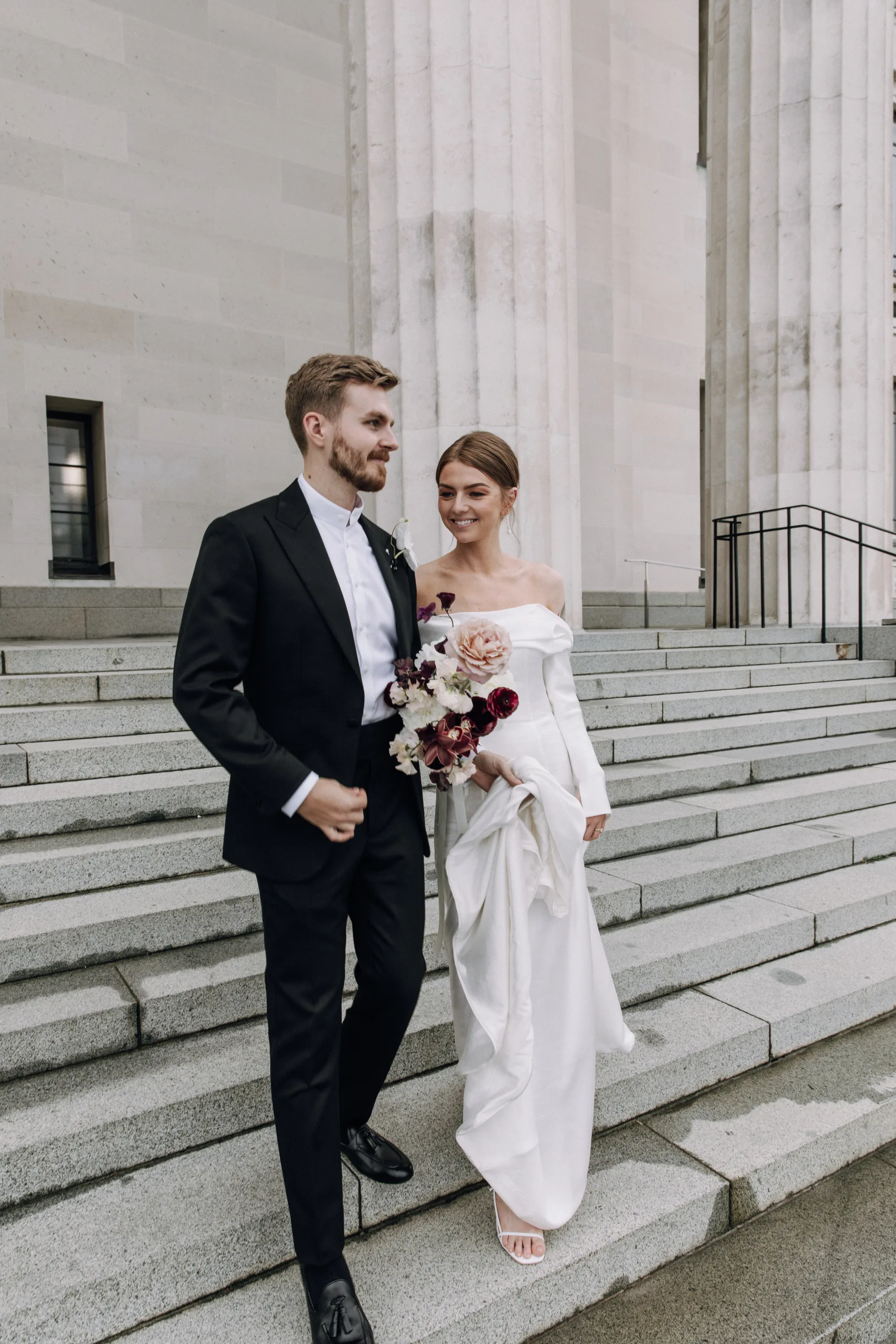 Off-Shoulder Long Sleeve Soft Satin Wedding Dress - Image 8