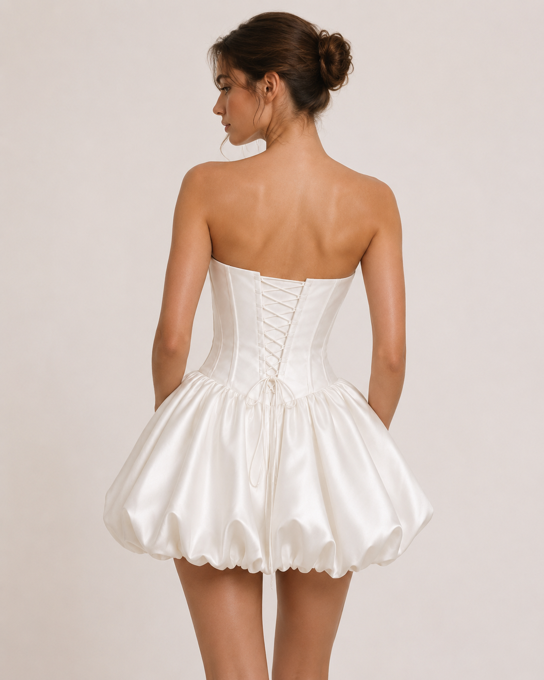 Strapless Satin Corset Bubble Mini Wedding Dress - Image 2