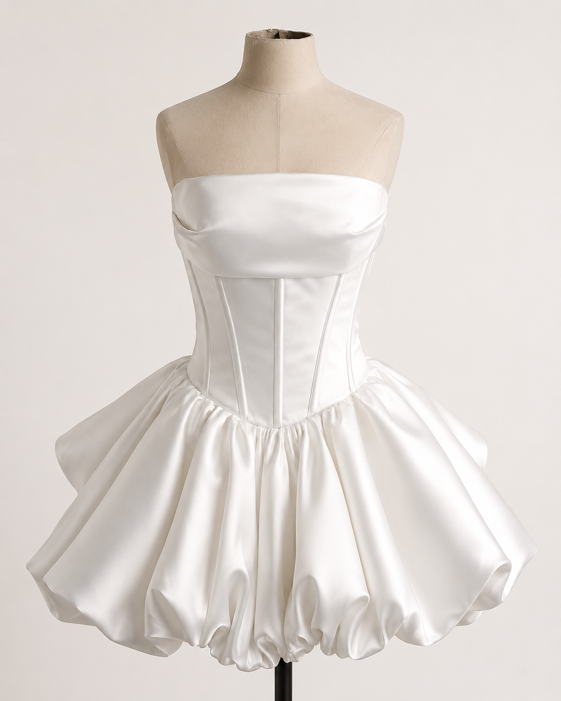 Strapless Satin Corset Bubble Mini Wedding Dress - Image 3