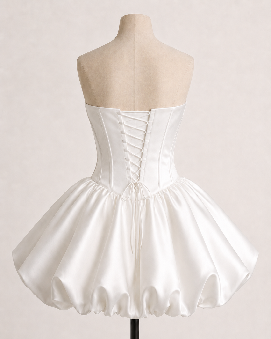Strapless Satin Corset Bubble Mini Wedding Dress - Image 4