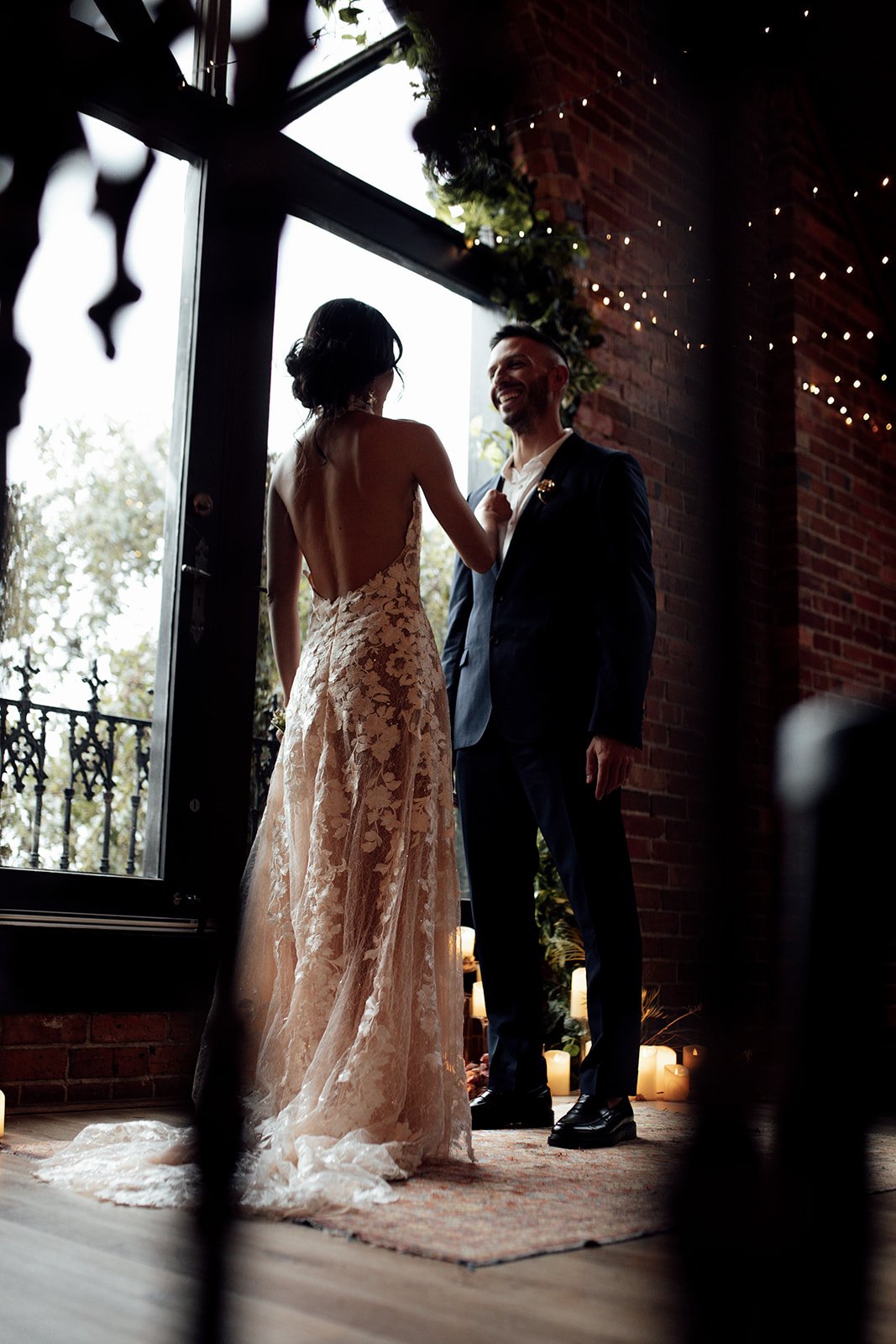 High Neck Floral Lace Wedding Dress with Open Back - Image 6