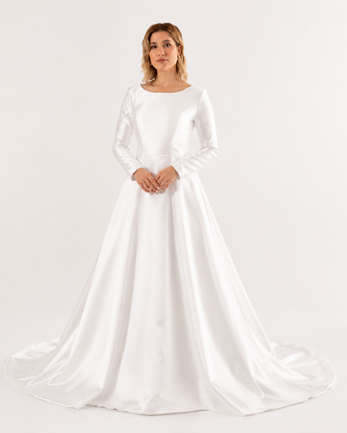 Long Sleeve Mikado Structured Wedding Dress - Image 2