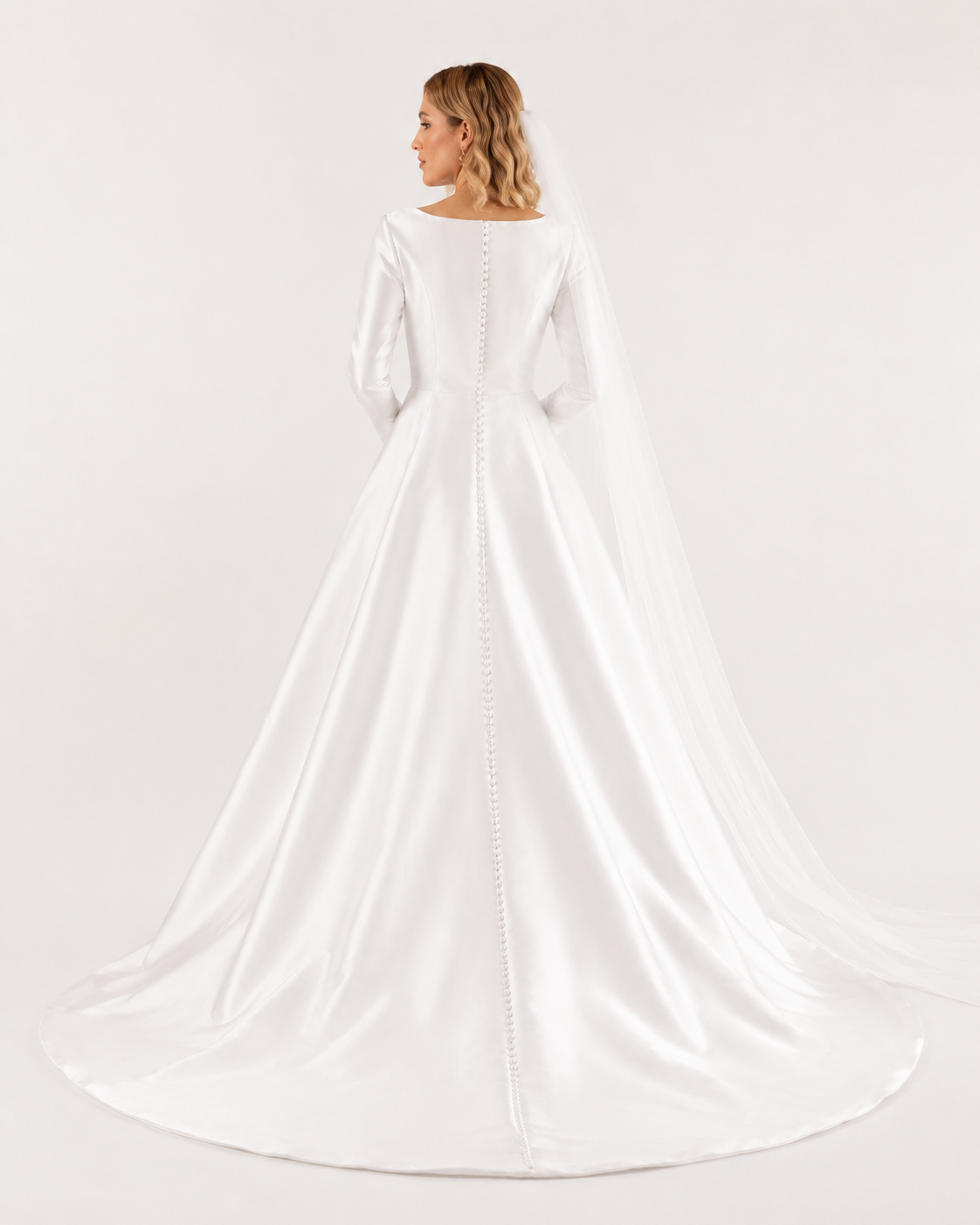 Long Sleeve Mikado Structured Wedding Dress - Image 3