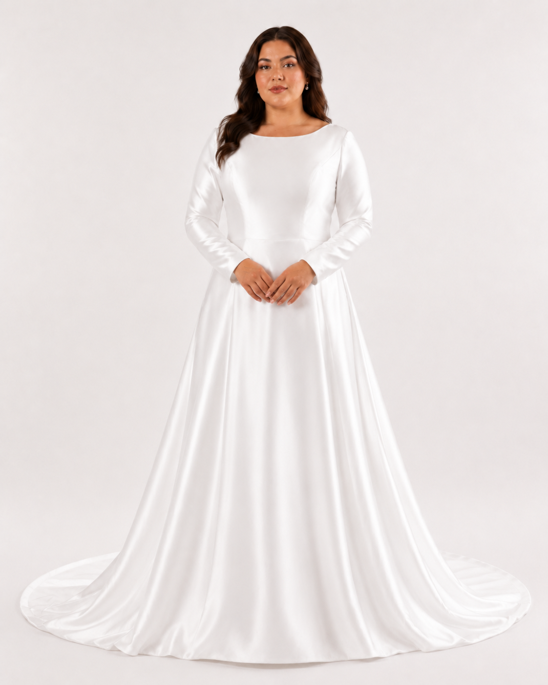 Long Sleeve Mikado Structured Wedding Dress - Image 4