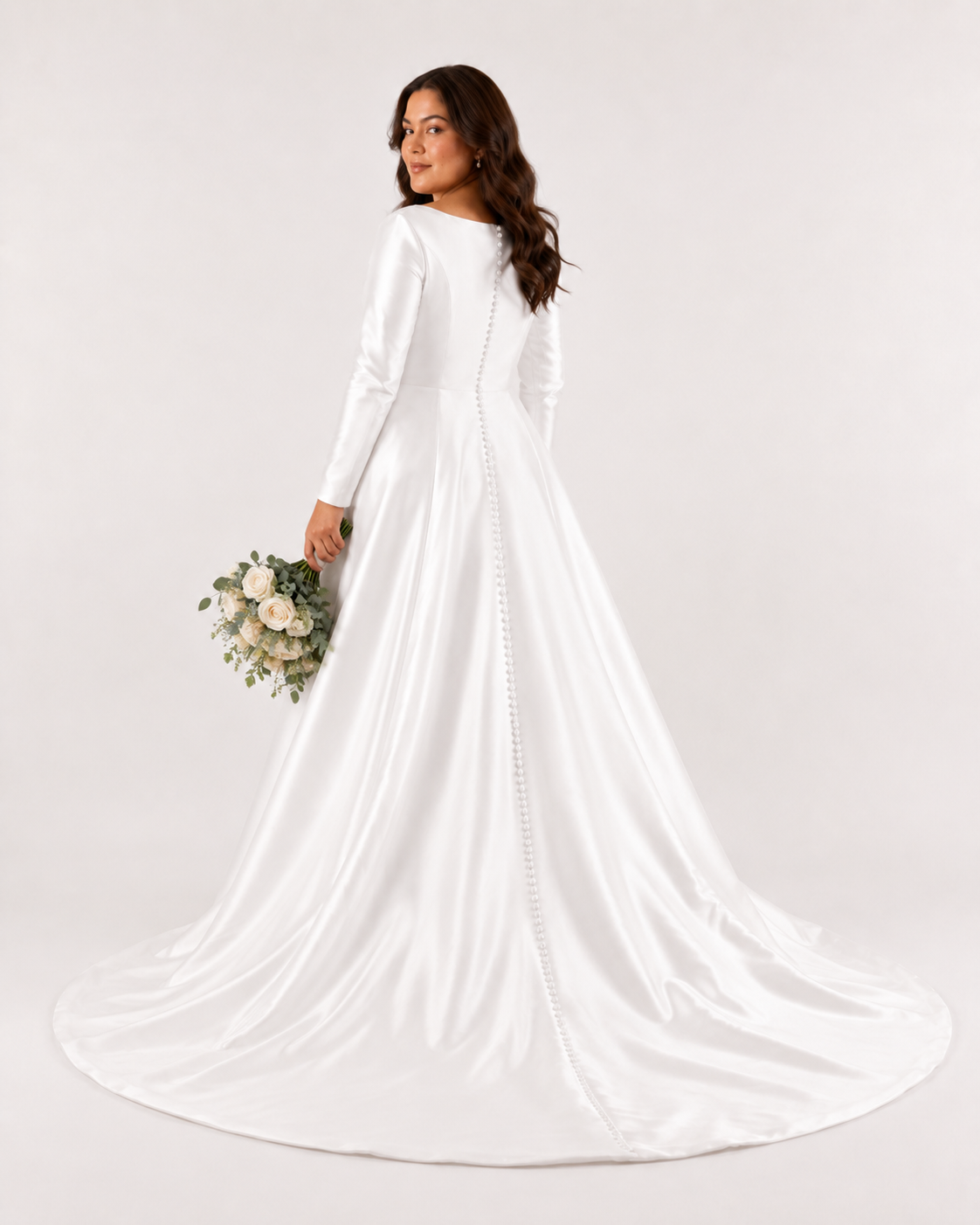 Long Sleeve Mikado Structured Wedding Dress - Image 5