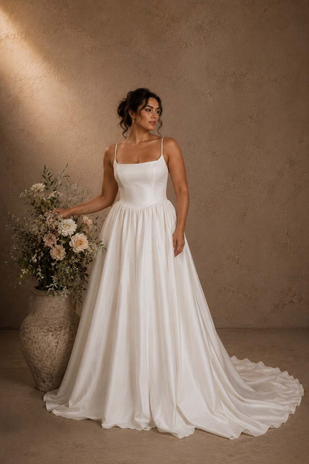 Square Neck Satin A-Line Wedding Dress with Low Back - Image 2