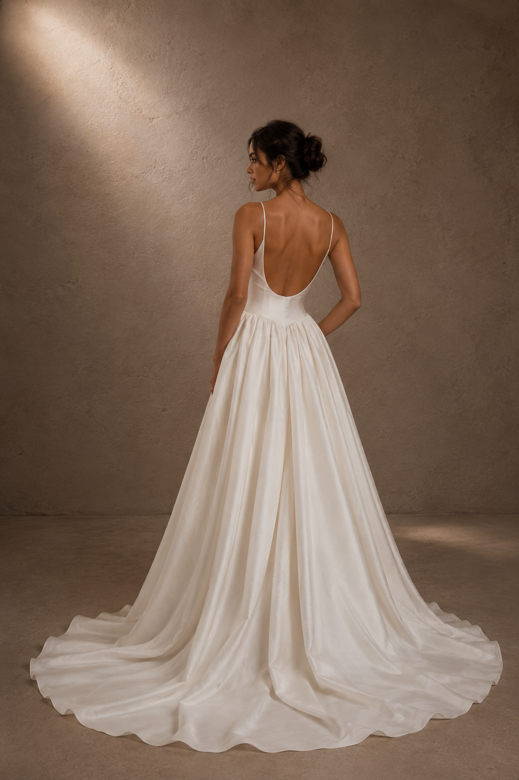 Square Neck Satin A-Line Wedding Dress with Low Back - Image 3
