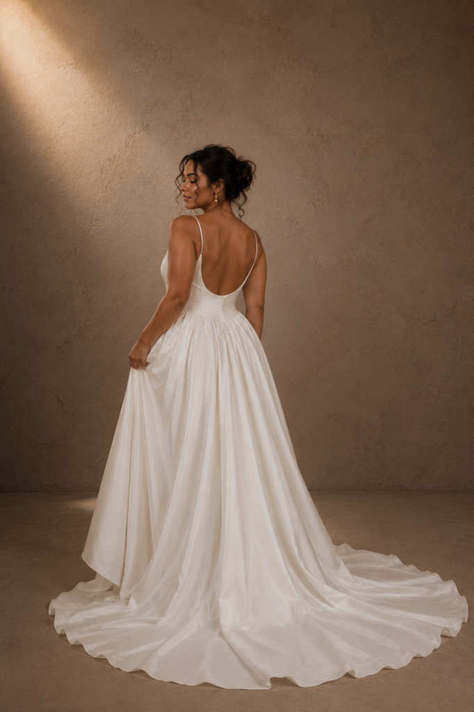 Square Neck Satin A-Line Wedding Dress with Low Back