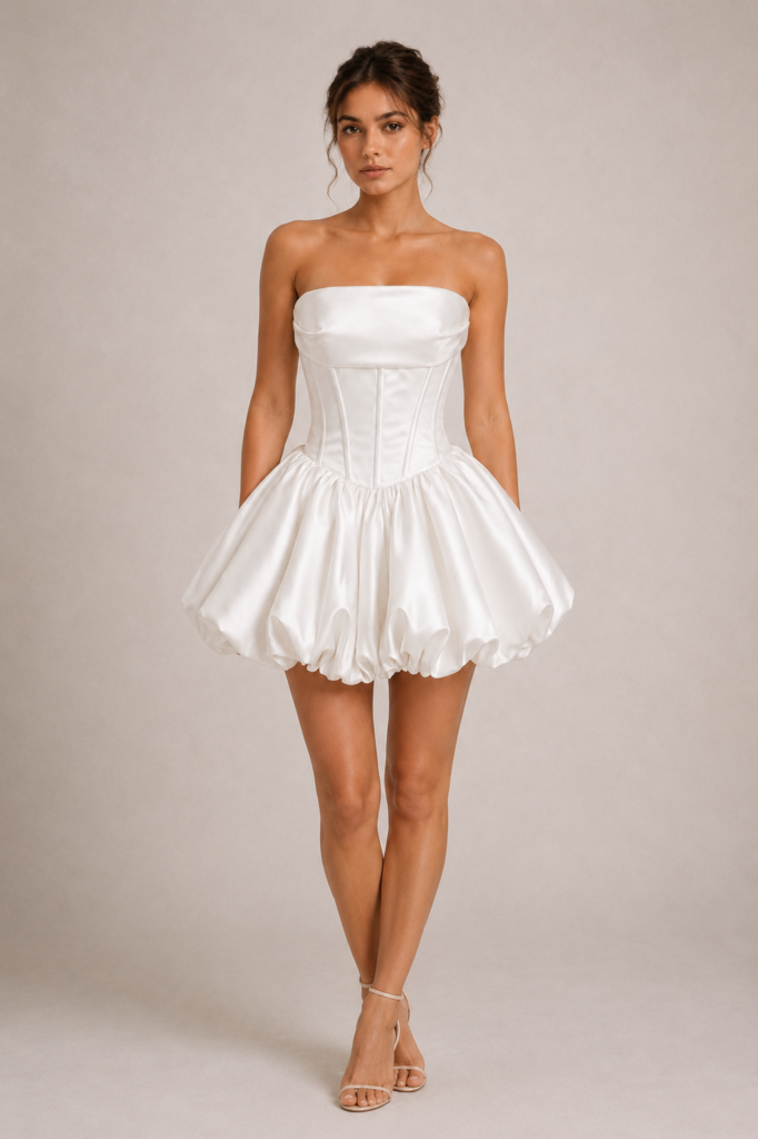 Strapless Satin Corset Bubble Mini Wedding Dress